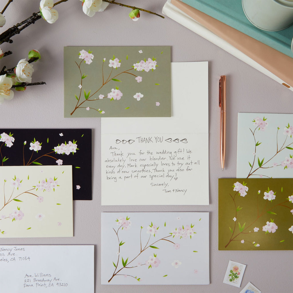 120 Pack Cherry Blossom Note Cards with Envelopes - Thank You, Wedding, Business, Birthday, All Occasion Spring Card (6 Floral Designs, 4x6 In) Blank Note Cards and Envelopes
