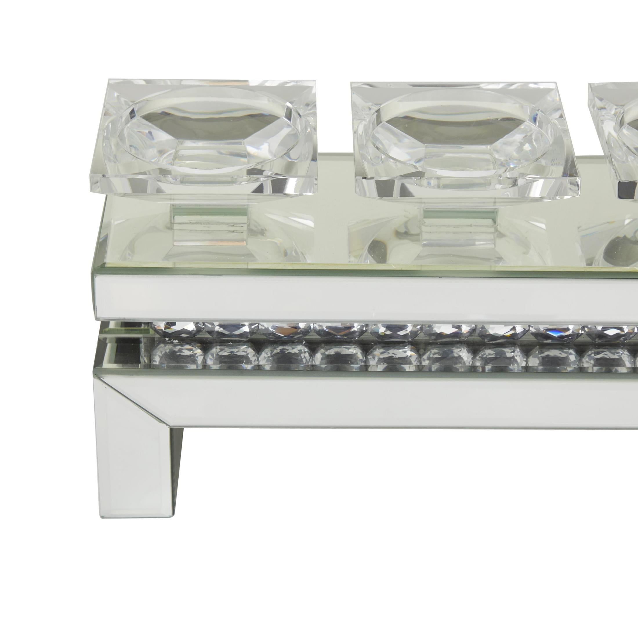 DecMode 5 Holder Silver Wood Pillar Candelabra with Mirrored Accents