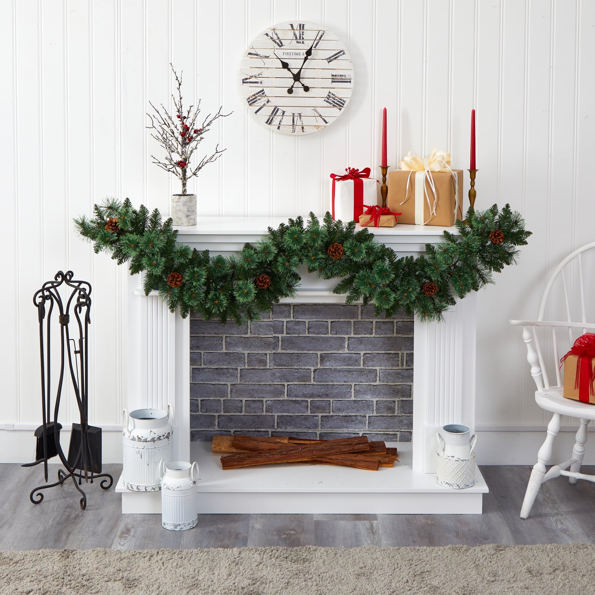Nearly Natural Holiday Pine Prelit Battery Operated Garland, 72.00" (Assorted Colors)