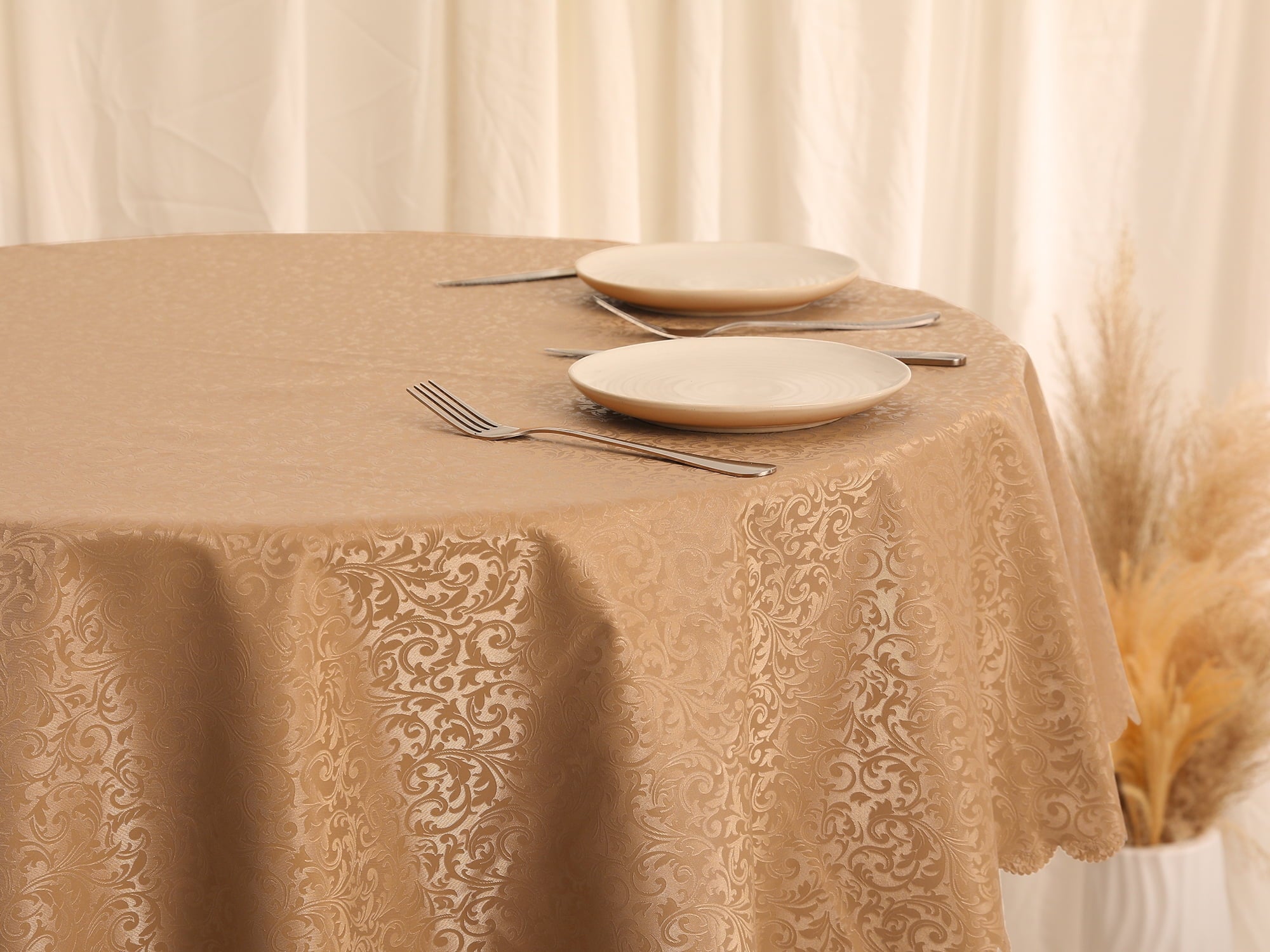 Unique Bargains Round Waterproof Vinyl Tablecloth, Wrinkle-Resistant Table Cover, Suitable Hibiscus Coffee 63x63inch