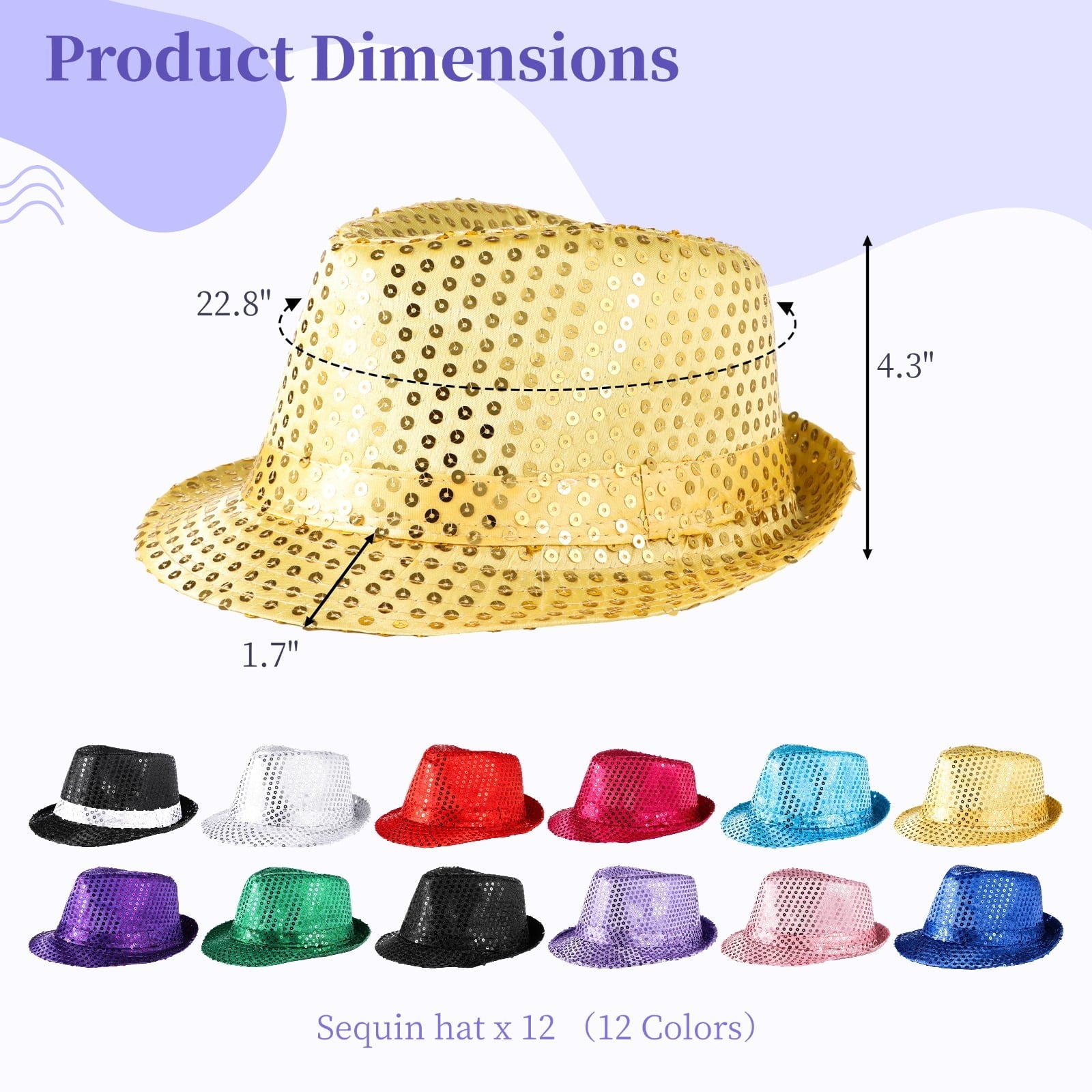 12 Pcs Western Glitter Sequin Hat, Solid Color Dance Hat, Women Men Party Prop Supplies
