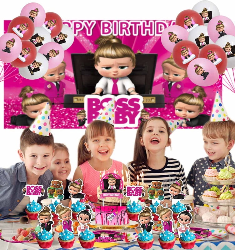 Boss Baby White Girl Party Decor Plates Cake Topper Balloons Banner Backdrop Supplies Decorations Tableware