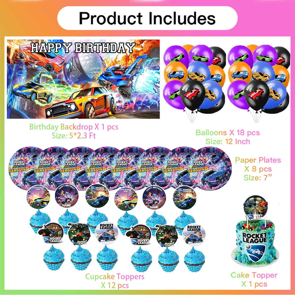 Rocket League Party Supplies Birthday Balloons Plates Decoration Cake Topper Decor Tableware Banner Backdrop