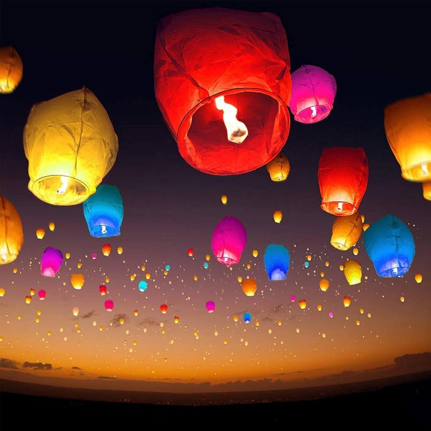 Birthday Party, New Years, Festival Chinese Paper Lanterns Paper Wishing Lanterns for Weddings 20 Pack (Colorful)