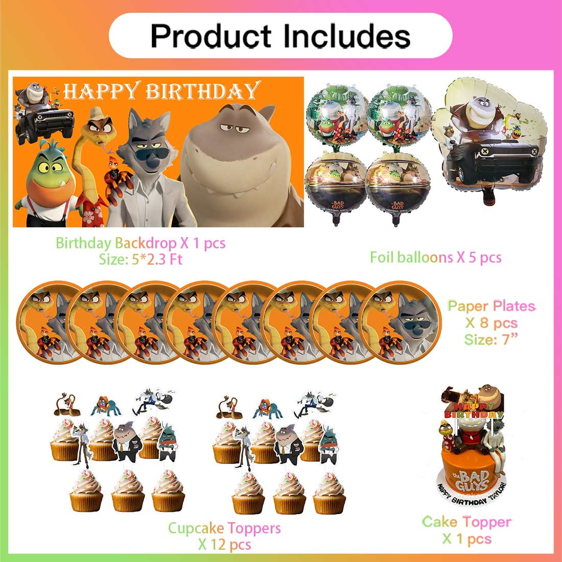 The Bad Guys Supplies Plates Decoration Backdrop Banner Birthday Decor Tableware Fans Balloons