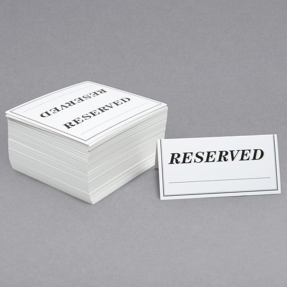 Soro Essentials- Set of 250- Double-Sided 6" x 3" Reserved Table Tent Sign - Reserved Table Signs for Wedding Party Restaurant Double Sided Paper Reserved Table Tent Card