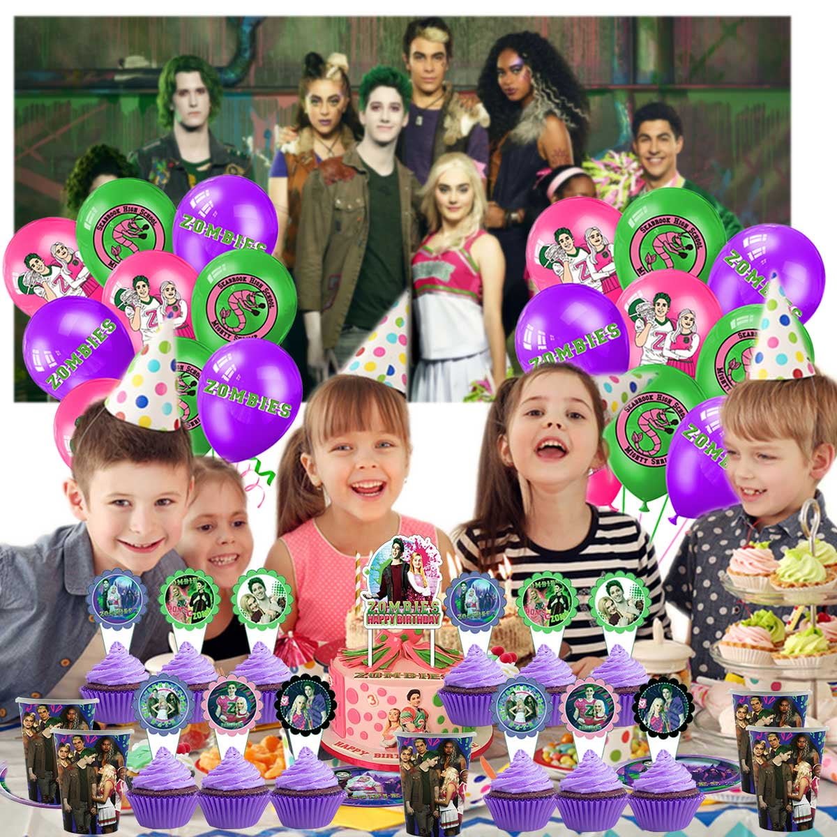 Zombie Birthday Party Supplies Balloons Paper Plates Decoration Cake Topper Decor Tableware Banner Backdrop