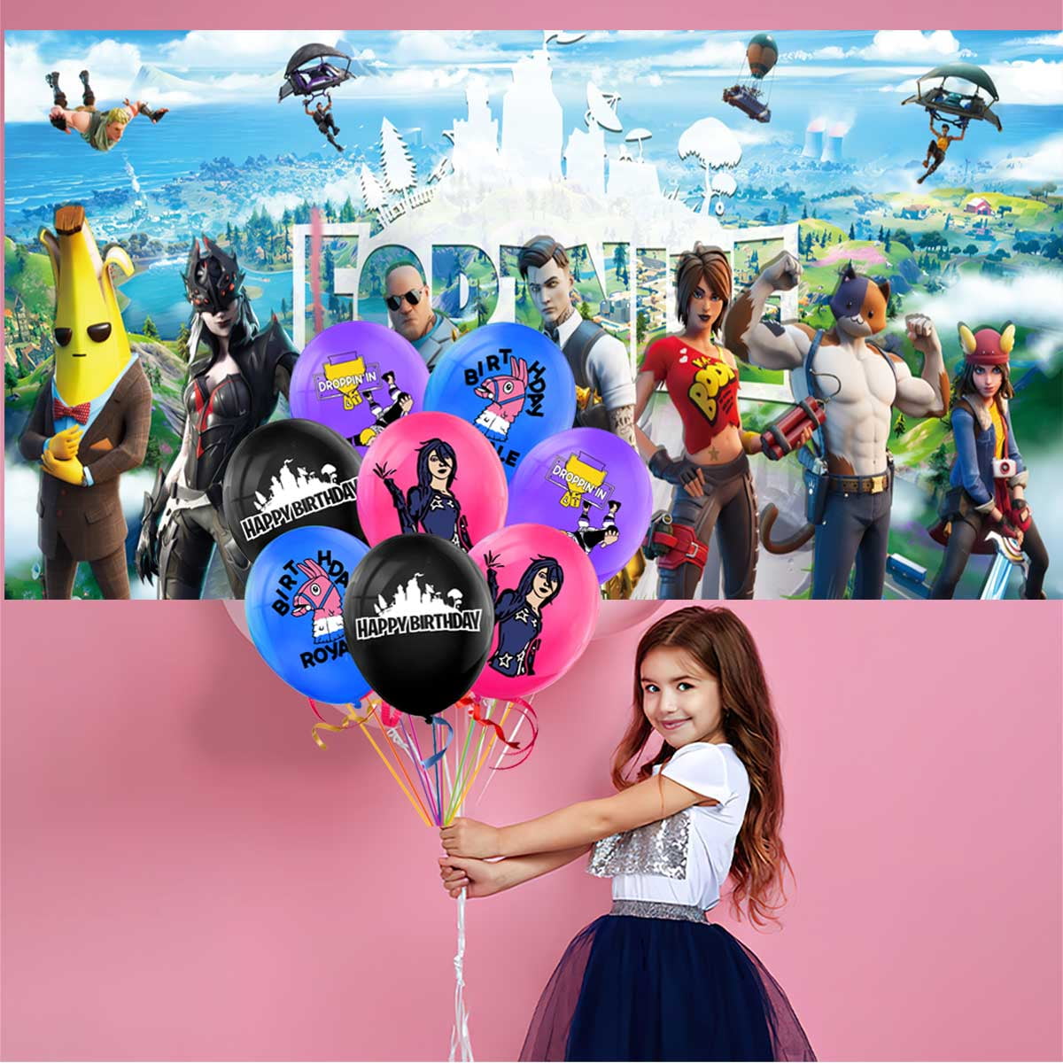 Fortnite Birthday Party Supplies Balloons Plates Decoration Cake Topper Decor Tableware Banner Backdrop