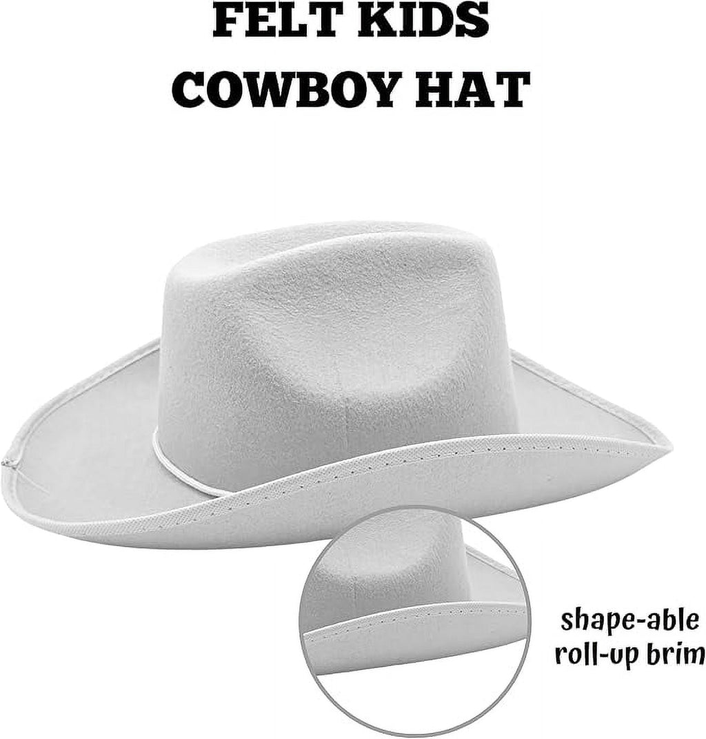 4E's Novelty Kids White Cowboy Hats Felt - 2 Pack - Fits Boys & Girls
