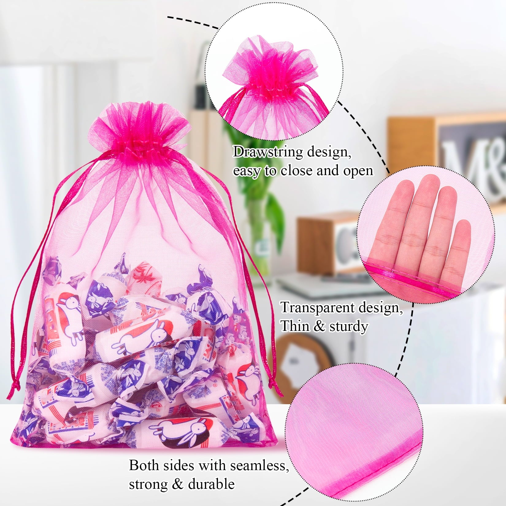 200Pcs Large Drawstring Organza Bags Decoration Festival Wedding Party Favor Gift Candy Toys Makeup Pouches (Mixed Color)