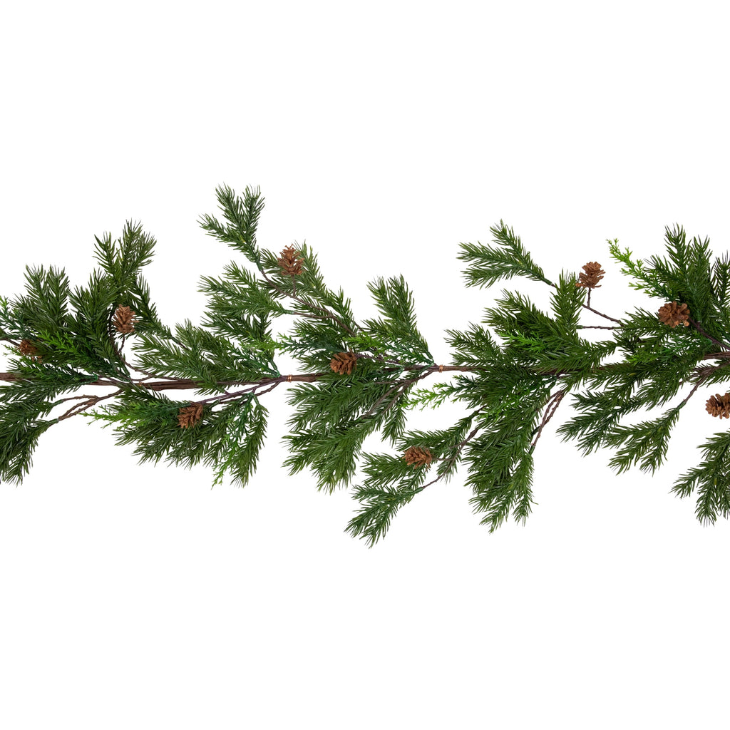 Northlight Real Touch™️ Cypress and Pinecone Artificial Christmas Garland - 6' x 8" - Unlit