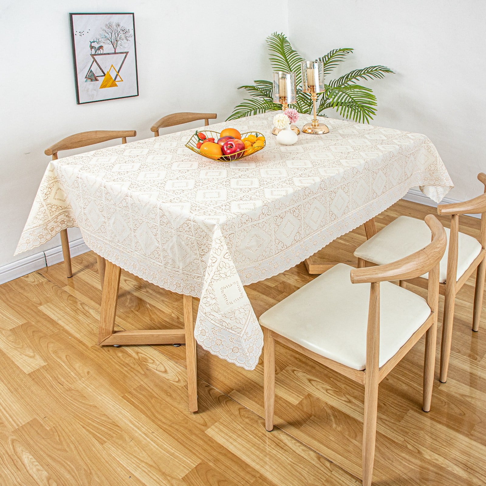Ray Star 100% Waterproof PVC Tablecloth 60x84in Beige, Vinyl Table Cloth Cover Oil Proof Spill Proof Wipeable Table Cloths for Indoor and Outdoor Use