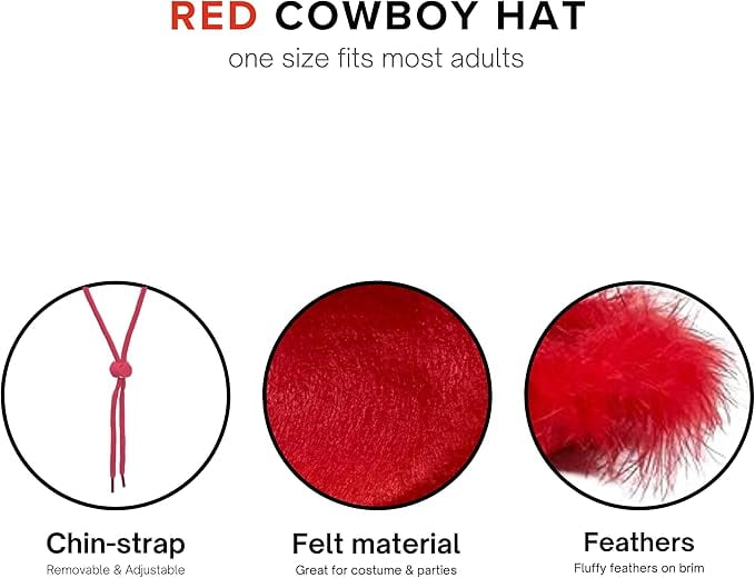 4E's Novelty Red Sparkly Cowboy Hat with Glasses, Cowgirl Party Accessory for Women & Kids