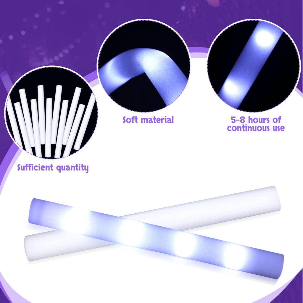 24 Pcs Led Foam Glow Sticks, 18 inch Light up Batons with 3 Modes Flashing Light up Stick White Glow Sticks for Wedding, Raves, Carnival, Concert, Halloween, Birthday Party, White