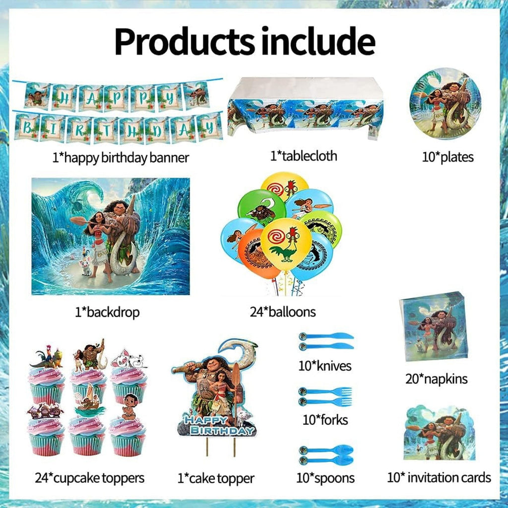 Bootesun 120PCS Moana 2 Birthday Decorations, Cute Cartoon Character Birthday Supplies, Party Supplies Set Include Banner, Balloons, Cake Cupcake Toppers, Moana 2 Birthday Party Decors for Teens Fans