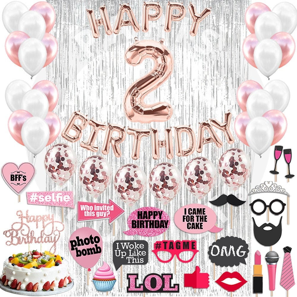 4th Birthday Decorations Party Supplies, Rose Gold 4Number Balloons 4th Foil Mylar Balloons Latex Balloon Decoration 4th Birthday Gifts