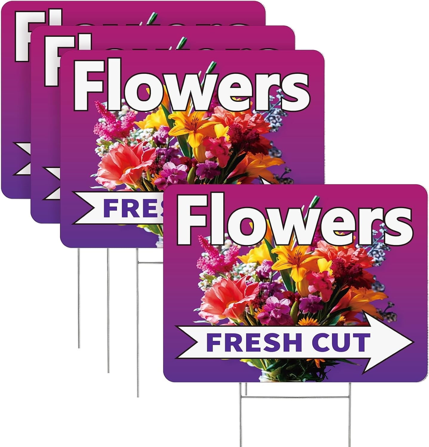 3 Pack Fresh Cut Flower Yard Signs with Stakes 16 x 12 Inch Double Sided Weatherproof Garden Signs for Flower Shops, Markets Events