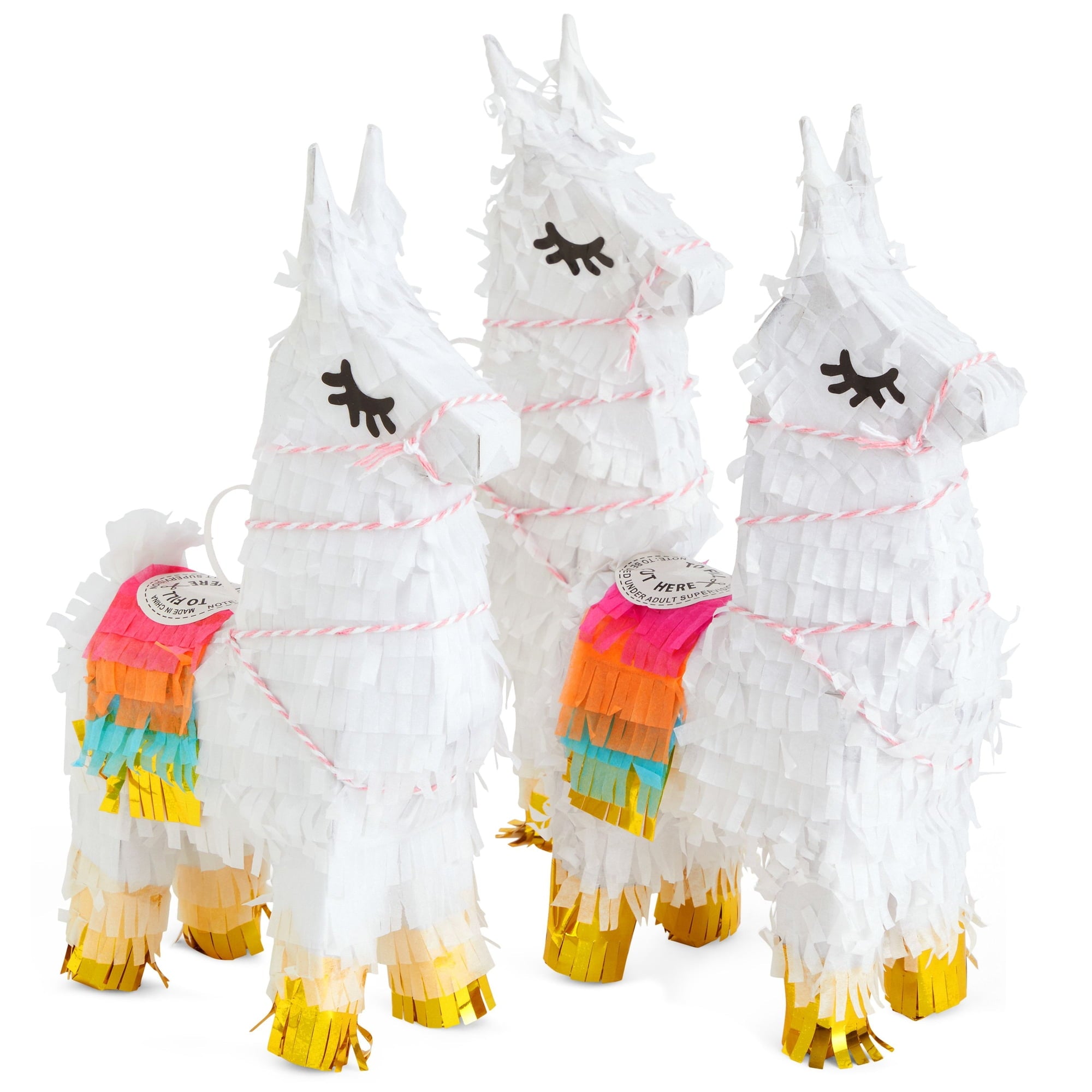 Juvale 3 Pack Mini Llama Pinata - 4.9 x 2.1 x 10.2 in. Multicolor Corrugated Paper & Gold Tissue Accents - Llama Table Decor & Party Supplies - Easy to Fill With Candy & Confetti - Ages 3-14