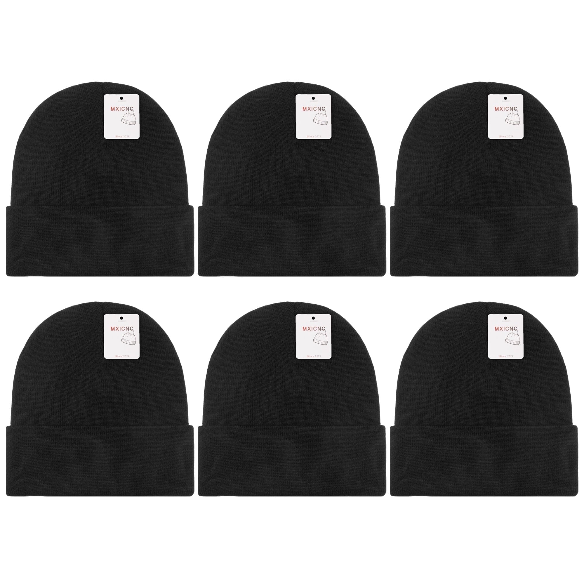 6 Pack Winter Beanie Hats for Men Women, Warm Cozy Knitted Cuffed Skull Cap, 6 Black-White