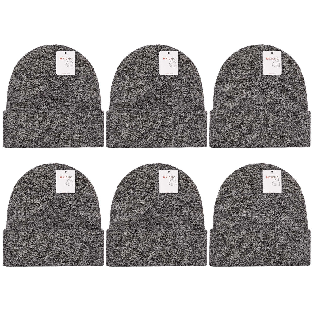 6 Pack Winter Beanie Hats for Men Women, Warm Cozy Knitted Cuffed Skull Cap, 6 Black-White