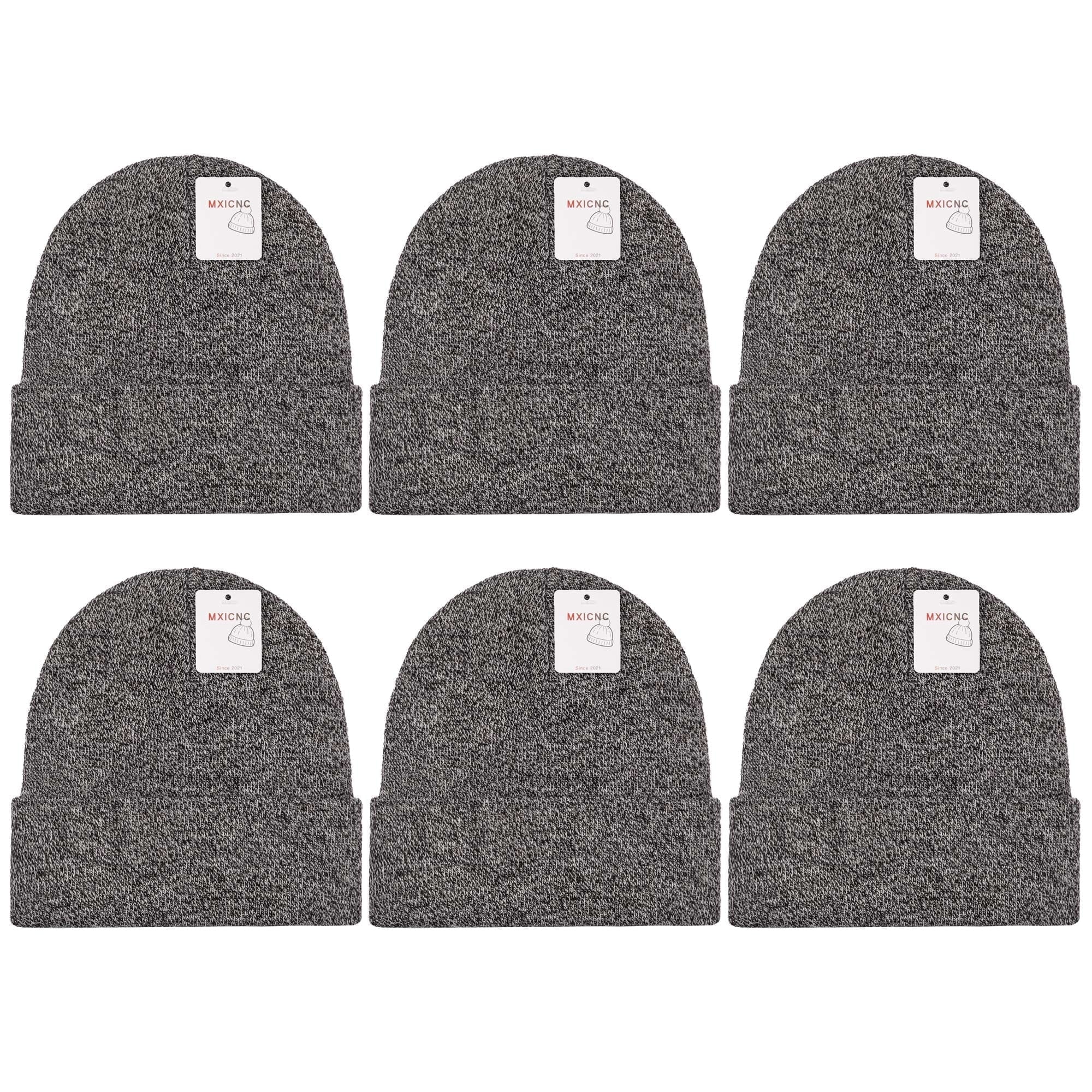 6 Pack Winter Beanie Hats for Men Women, Warm Cozy Knitted Cuffed Skull Cap, 6 Black-White