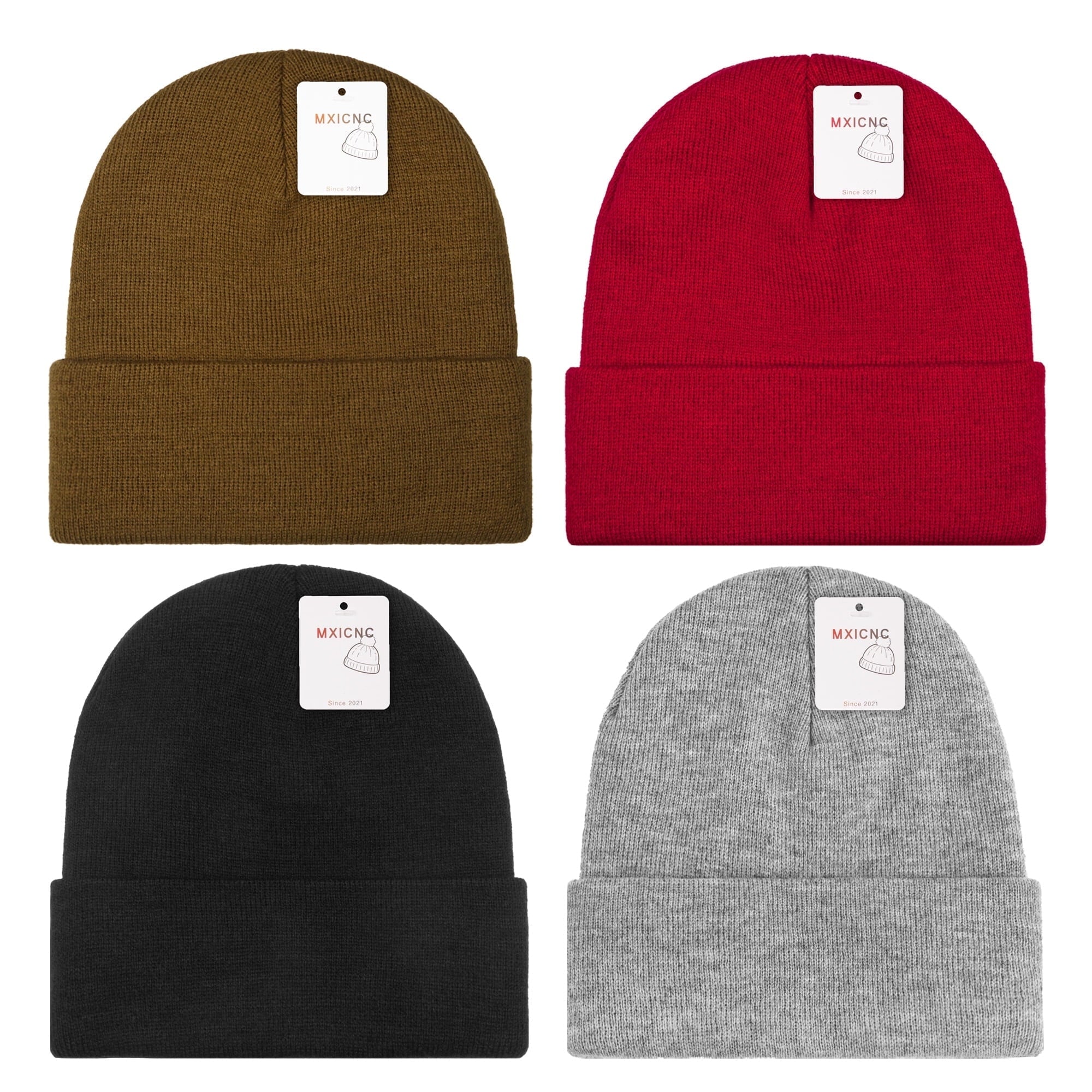 6 Pack Winter Beanie Hats for Men Women, Warm Cozy Knitted Cuffed Skull Cap, 6 Black-White