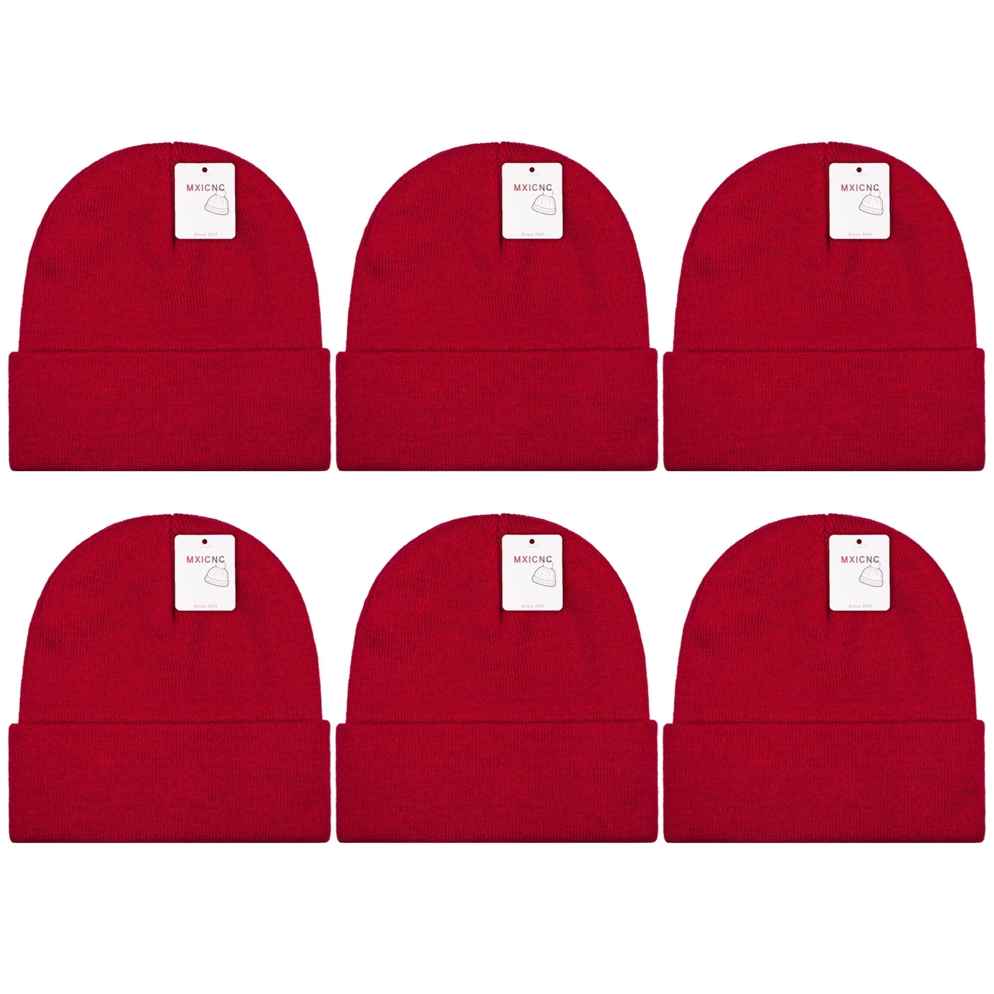6 Pack Winter Beanie Hats for Men Women, Warm Cozy Knitted Cuffed Skull Cap, 6 Black-White