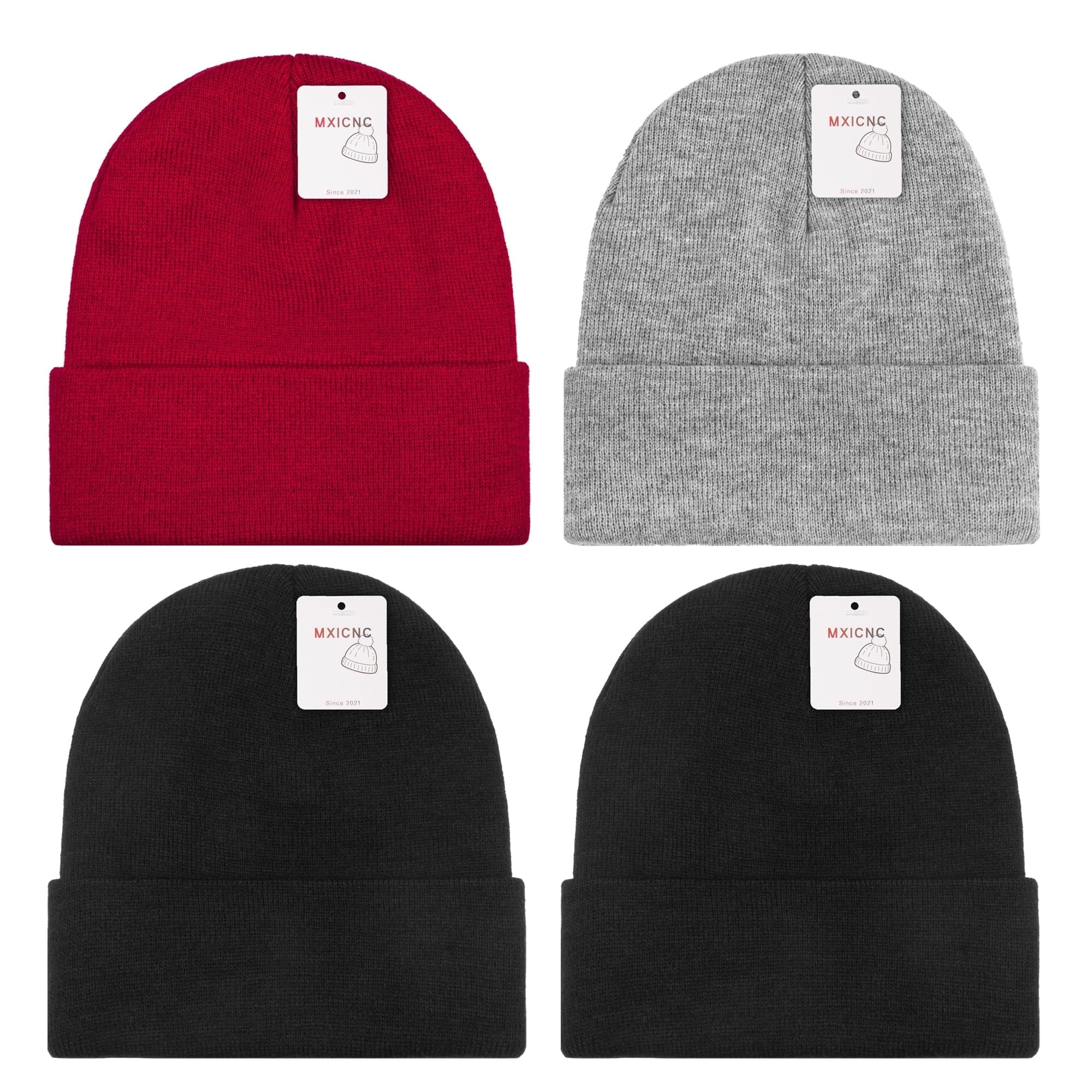 6 Pack Winter Beanie Hats for Men Women, Warm Cozy Knitted Cuffed Skull Cap, 6 Black-White