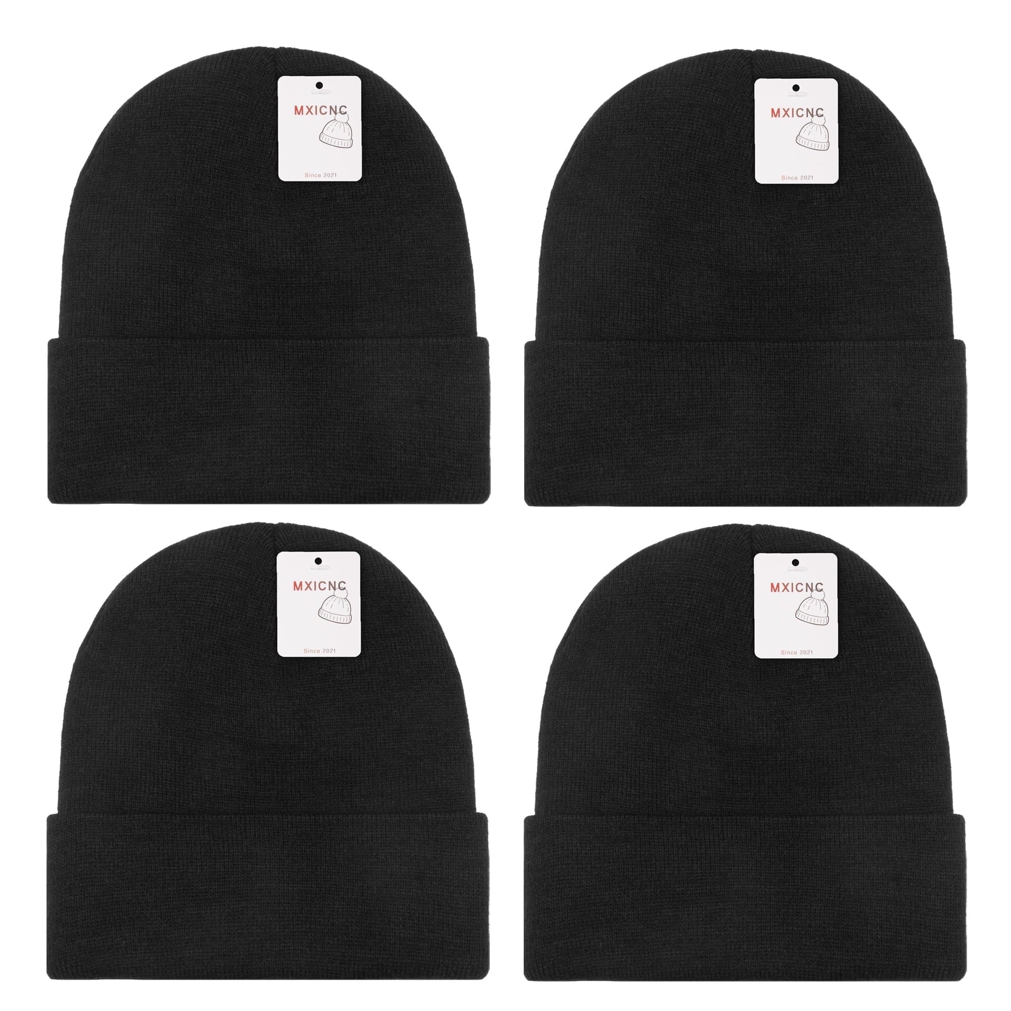 6 Pack Winter Beanie Hats for Men Women, Warm Cozy Knitted Cuffed Skull Cap, 6 Black-White