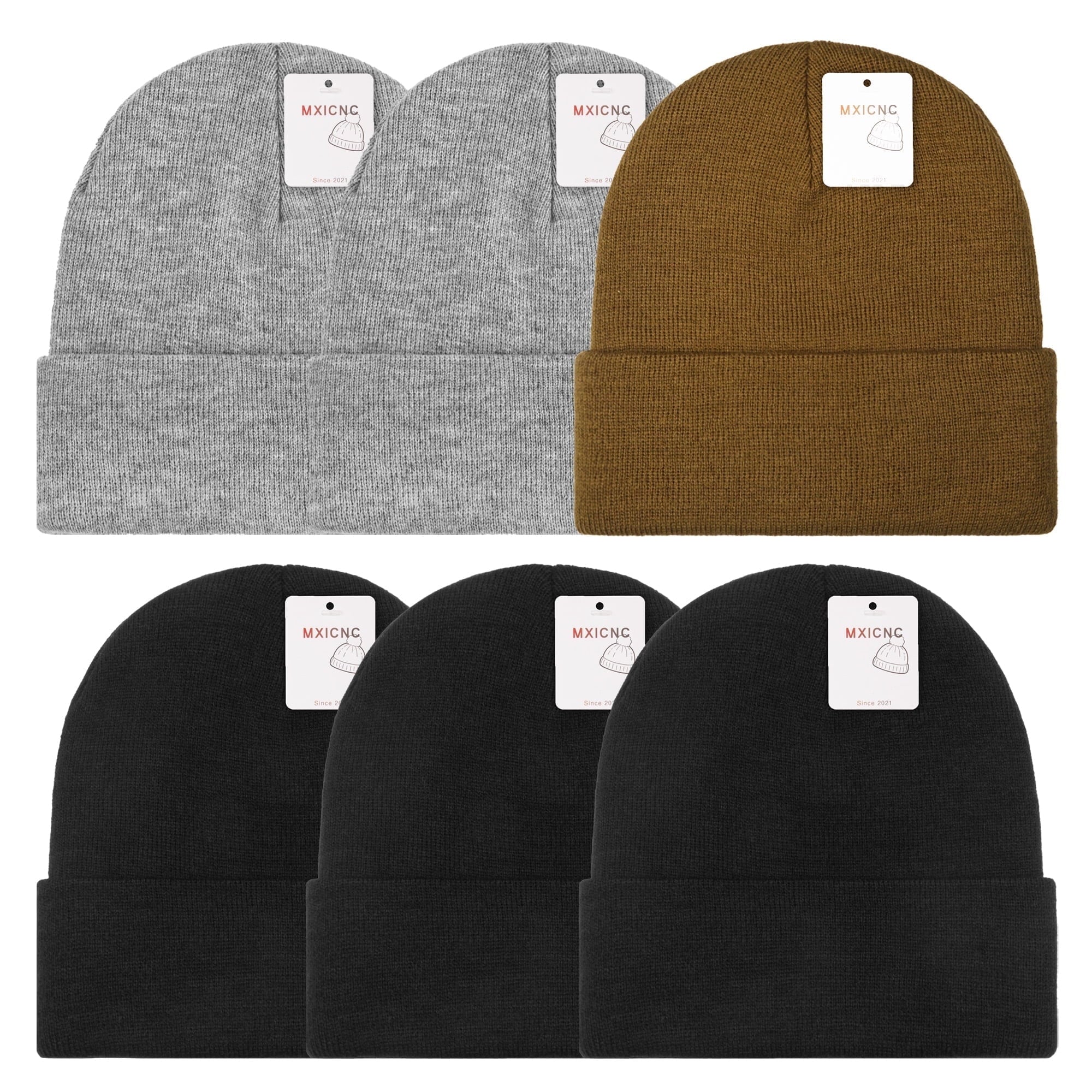 6 Pack Winter Beanie Hats for Men Women, Warm Cozy Knitted Cuffed Skull Cap, 6 Black-White