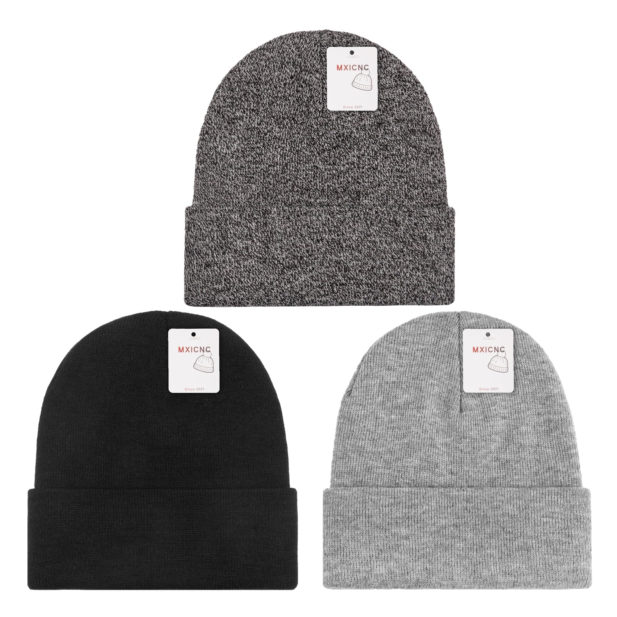 6 Pack Winter Beanie Hats for Men Women, Warm Cozy Knitted Cuffed Skull Cap, 6 Black-White