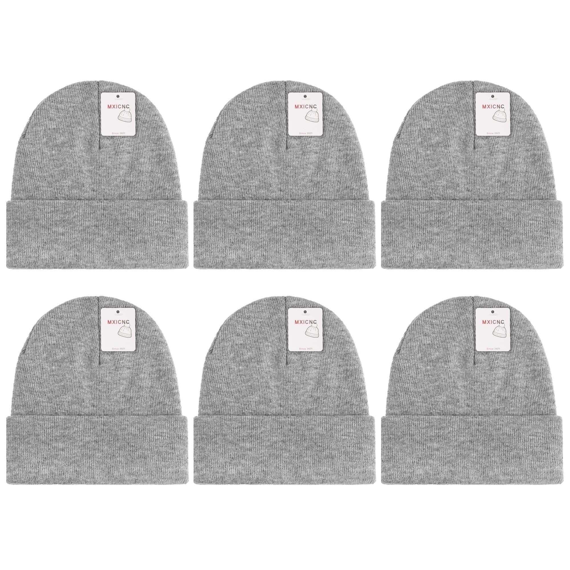 6 Pack Winter Beanie Hats for Men Women, Warm Cozy Knitted Cuffed Skull Cap, 6 Black-White