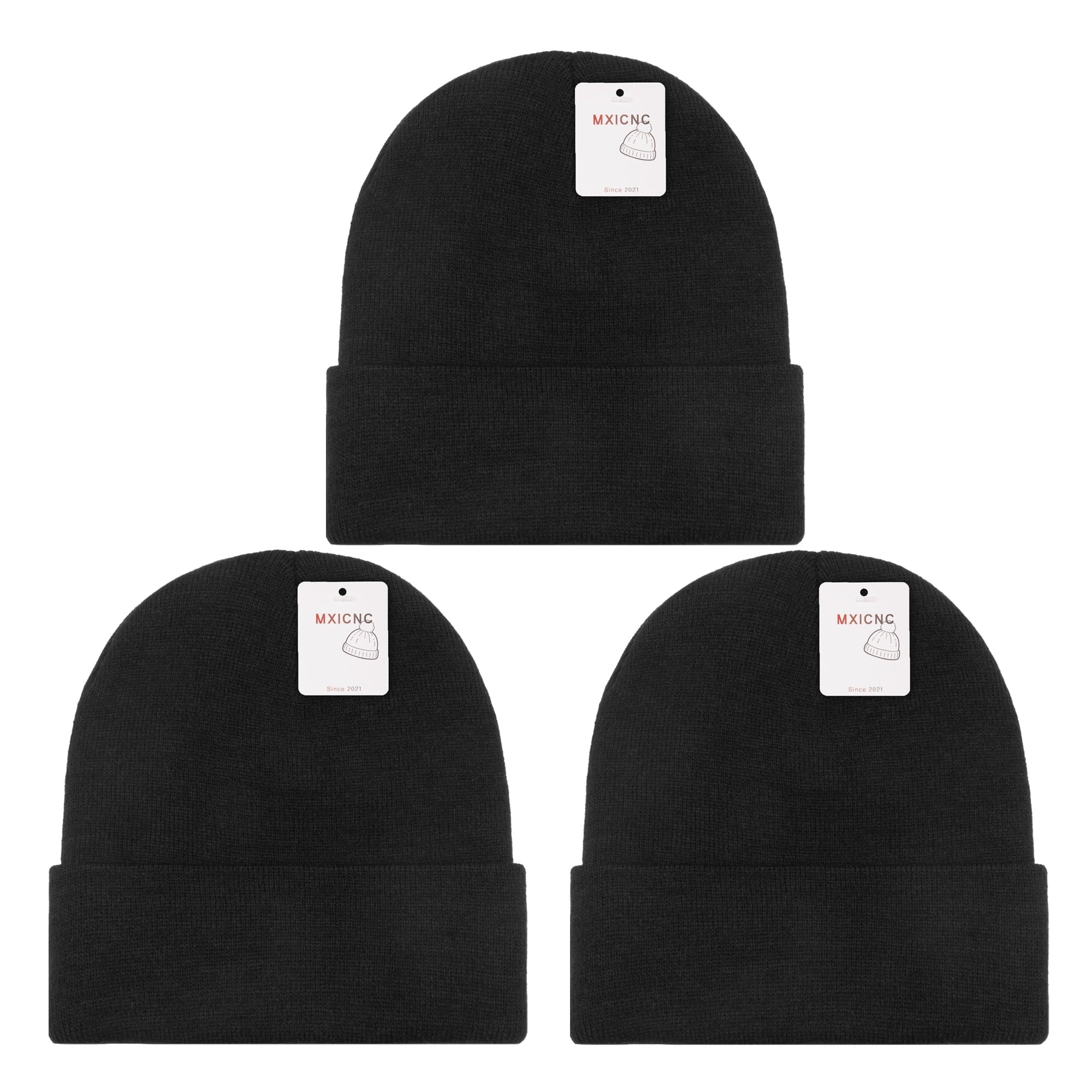 6 Pack Winter Beanie Hats for Men Women, Warm Cozy Knitted Cuffed Skull Cap, 6 Black-White