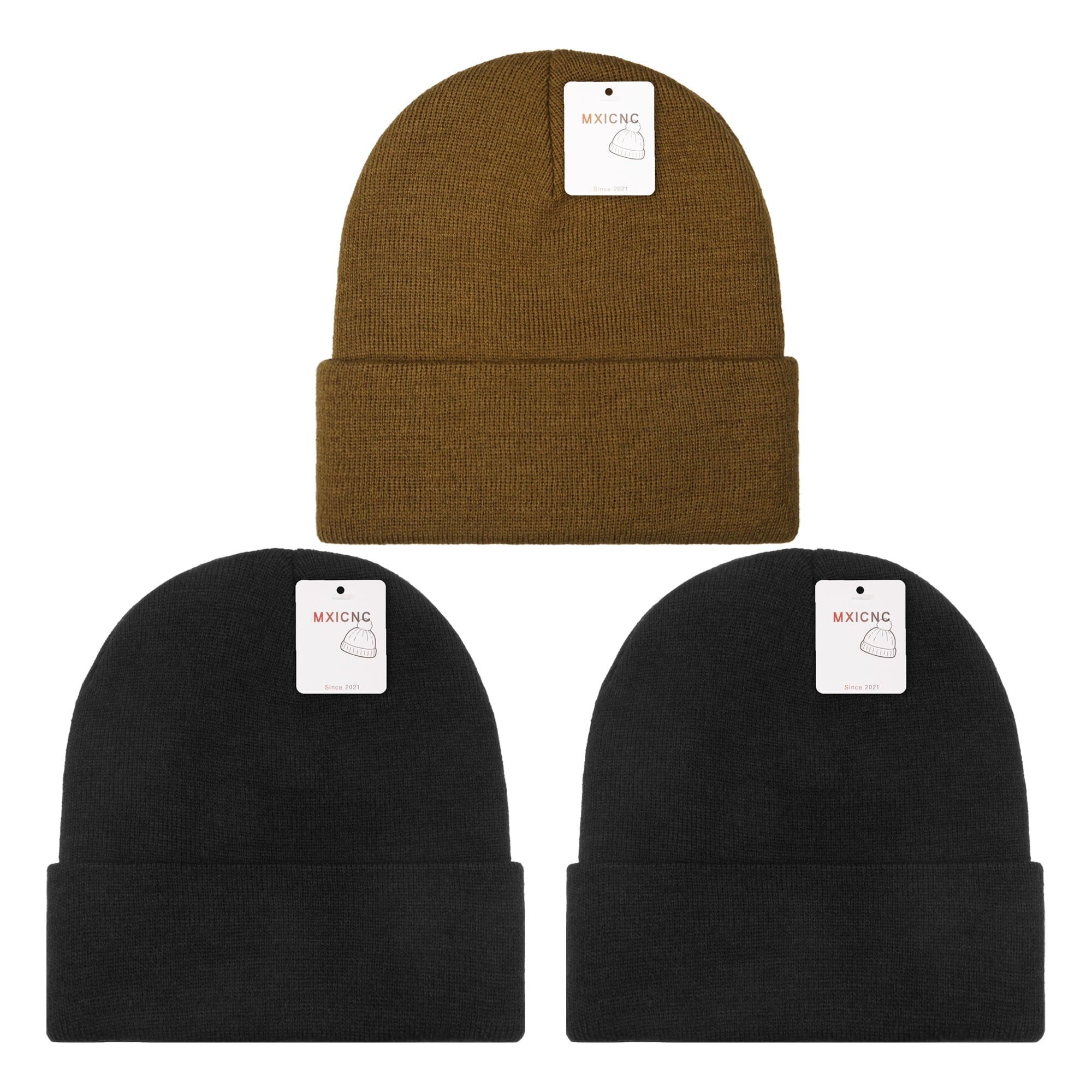 6 Pack Winter Beanie Hats for Men Women, Warm Cozy Knitted Cuffed Skull Cap, 6 Black-White