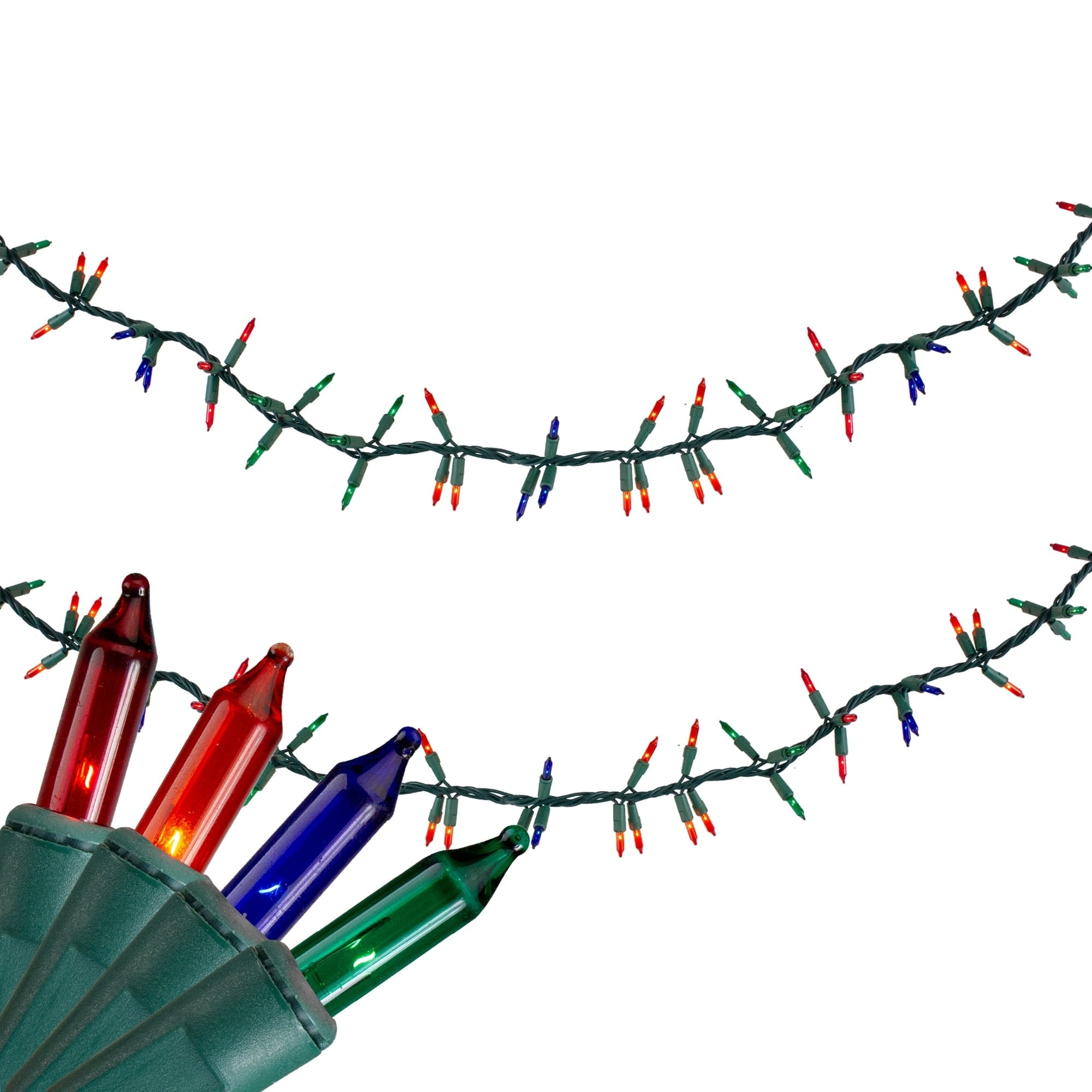 300 Count Multi-Color Mini Christmas Light Garland Set - Green Wire 18'