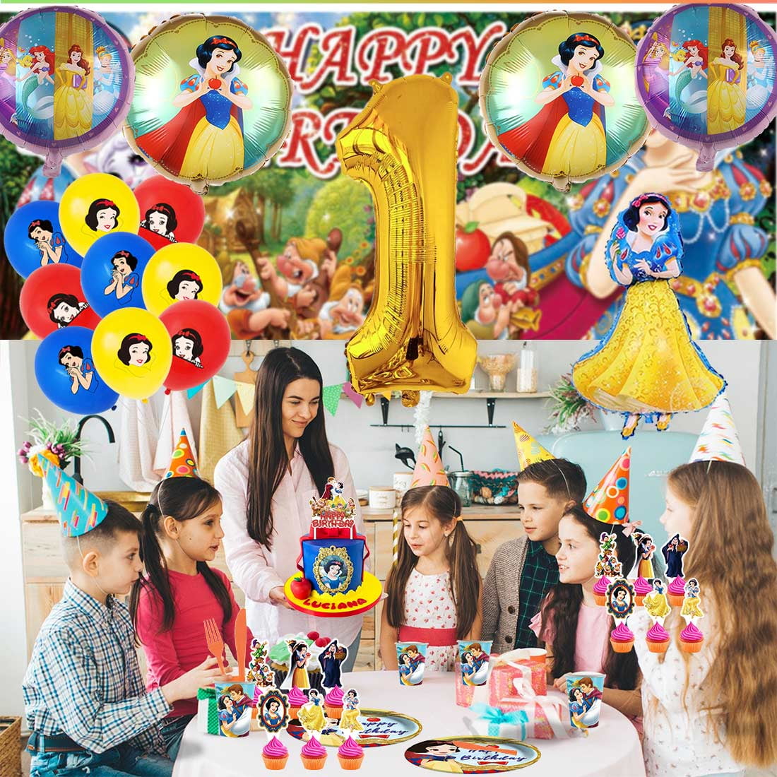 Snow  White Princess Party Supplies Decor Tableware Backdrop Banner Cake Topper Balloons Birthday Decorations