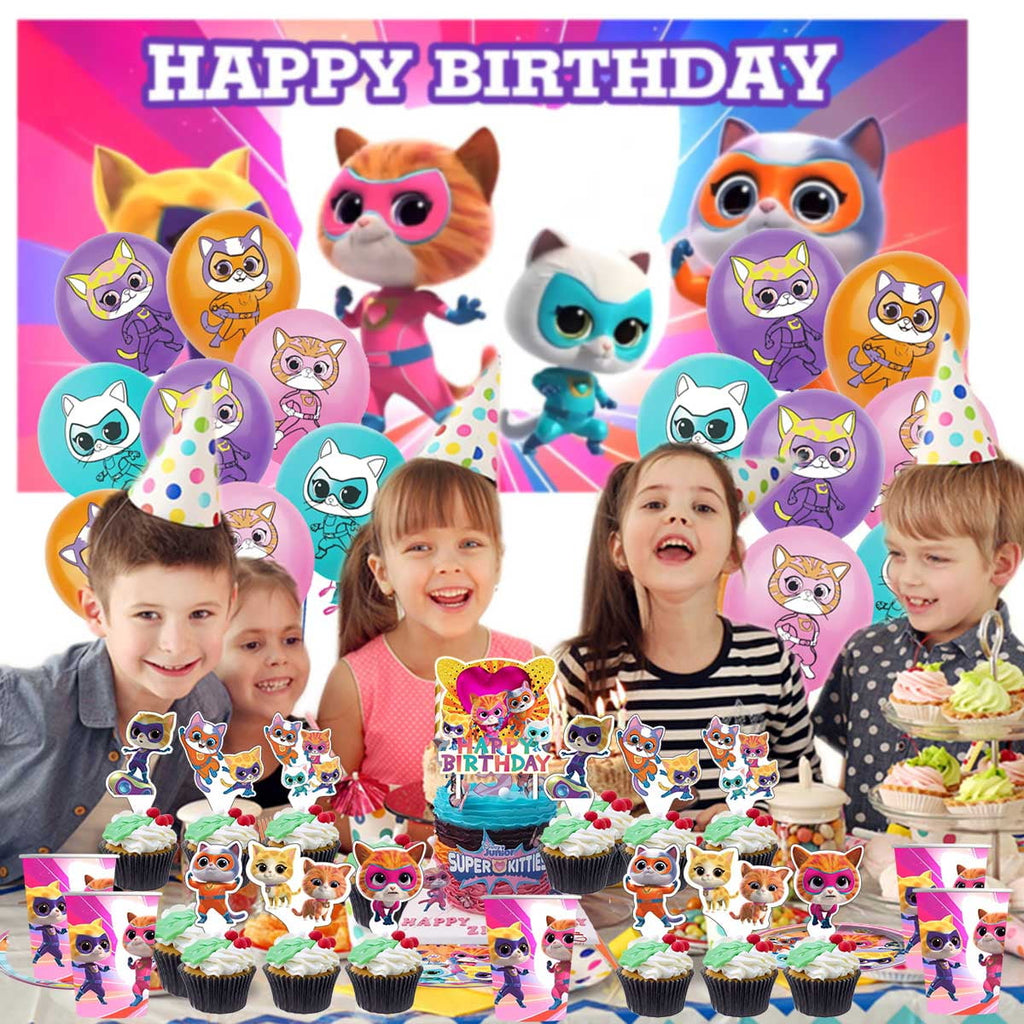 Super Kitties Birthday Party Supplies Balloons Paper Plates Decoration Cake Topper Decor Tableware Banner Backdrop