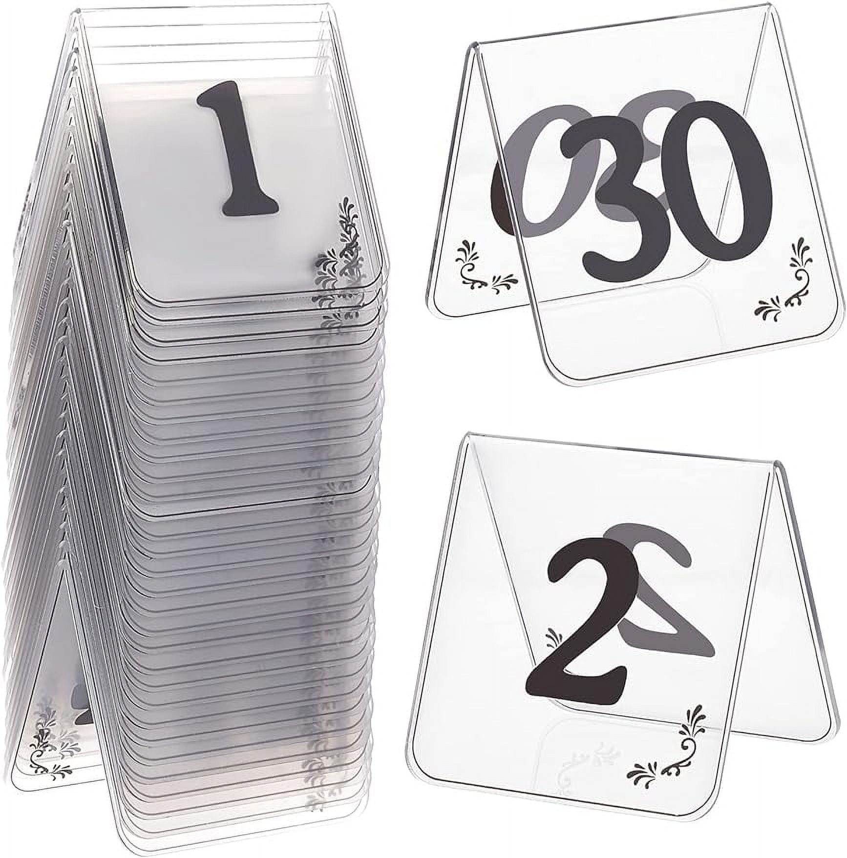 30pcs Acrylic Tent Table Numbers 1-30 Double Sided Table Numbers Signs Number Table Tent Acrylic Numbers Cards Signs for Wedding Party Banquets Receptions Dinner