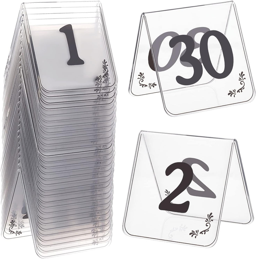 30pcs Acrylic Tent Table Numbers 1-30 Double Sided Table Numbers Signs Number Table Tent Acrylic Numbers Cards Signs for Wedding Party Banquets Receptions Dinner DIY