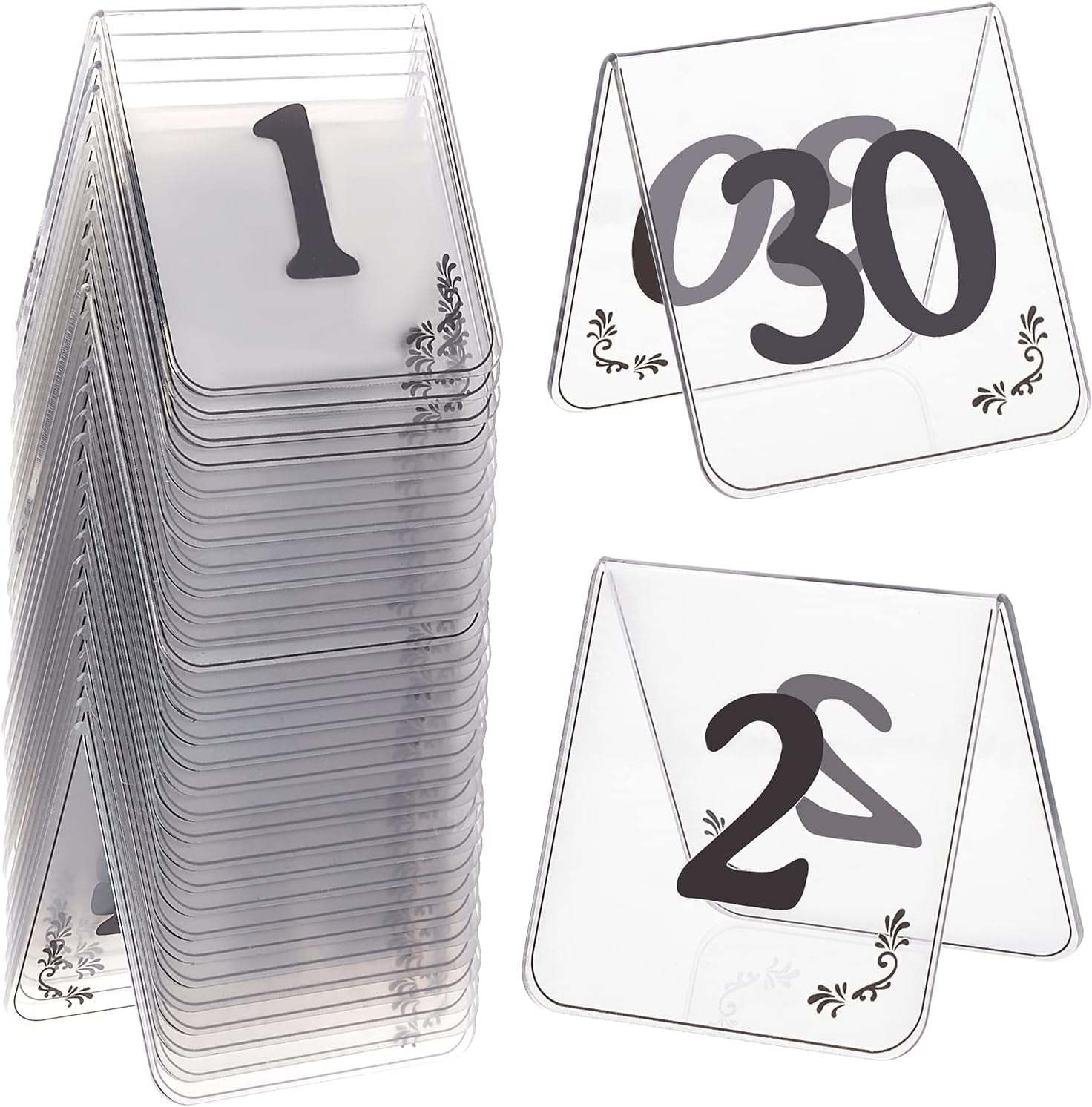 30pcs Acrylic Tent Table Numbers 1-30 Double Sided Table Numbers Signs Number Table Tent Acrylic Numbers Cards Signs for Wedding Party Banquets Receptions Dinner DIY
