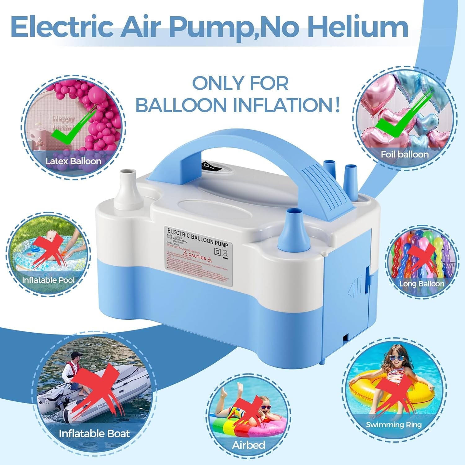 Balloon Pump - Electric Dual Nozzle Air Pump for Balloon, Portable Balloon Blower Save Time and Effort, Balloon Inflator for Parties and Decorations - 110V-120V, 600W