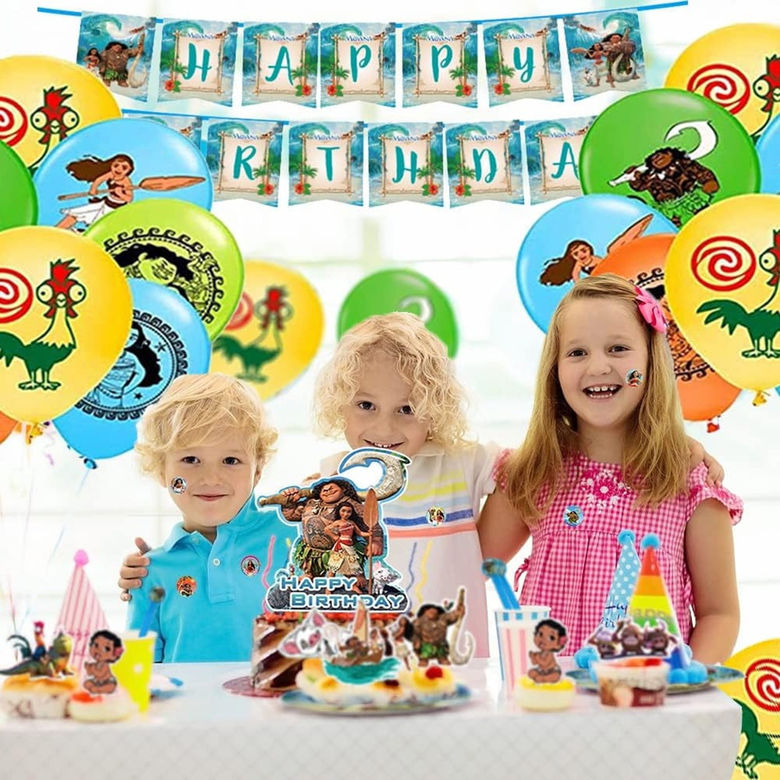 Bootesun 120PCS Moana 2 Birthday Decorations, Cute Cartoon Character Birthday Supplies, Party Supplies Set Include Banner, Balloons, Cake Cupcake Toppers, Moana 2 Birthday Party Decors for Teens Fans