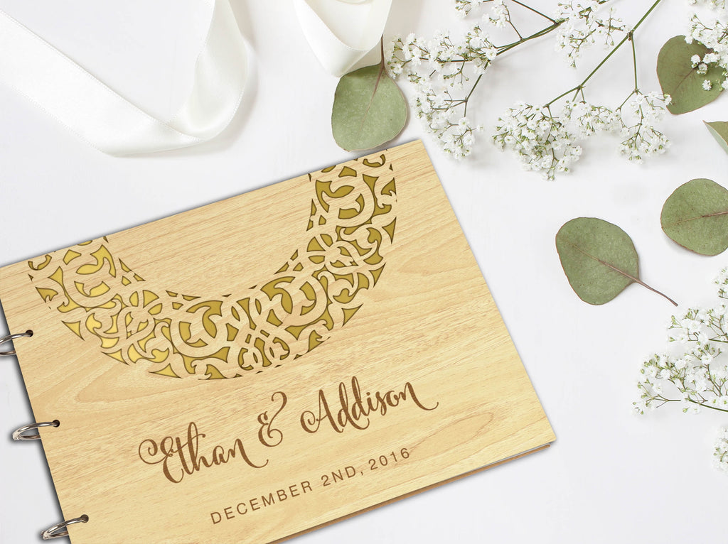 Darling Souvenir Personalized Engraved Laser Cut Wedding Guest Book Wooden Cover Sign-in Book Registry Guestbook Scrapbook-BK