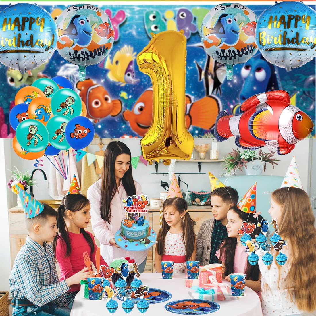 Finding Nemo Balloons Party Supplies 1st Decor Tableware Birthday Cake Topper Decorations Banner Backdrop