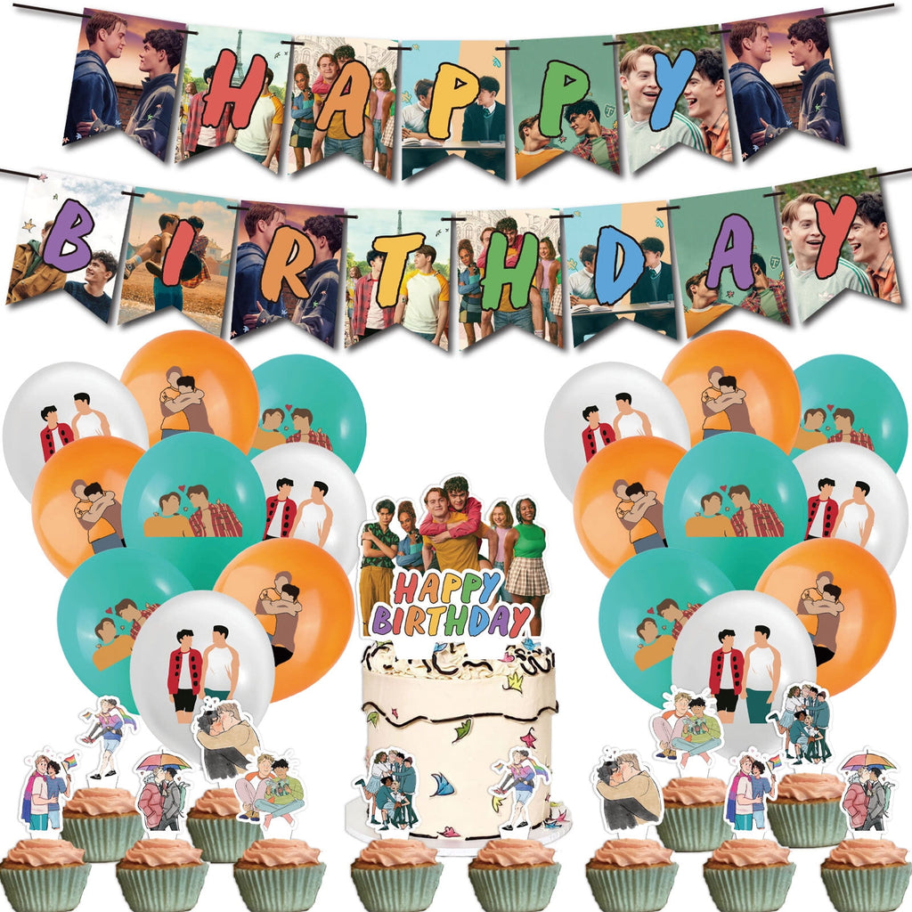 32 Pcs For Heartstopper Theme Birthday Party Decorations,With 1 Happy Birthday Banner Garland,13 Cupcake Toppers,18 Balloons for Party Decorations