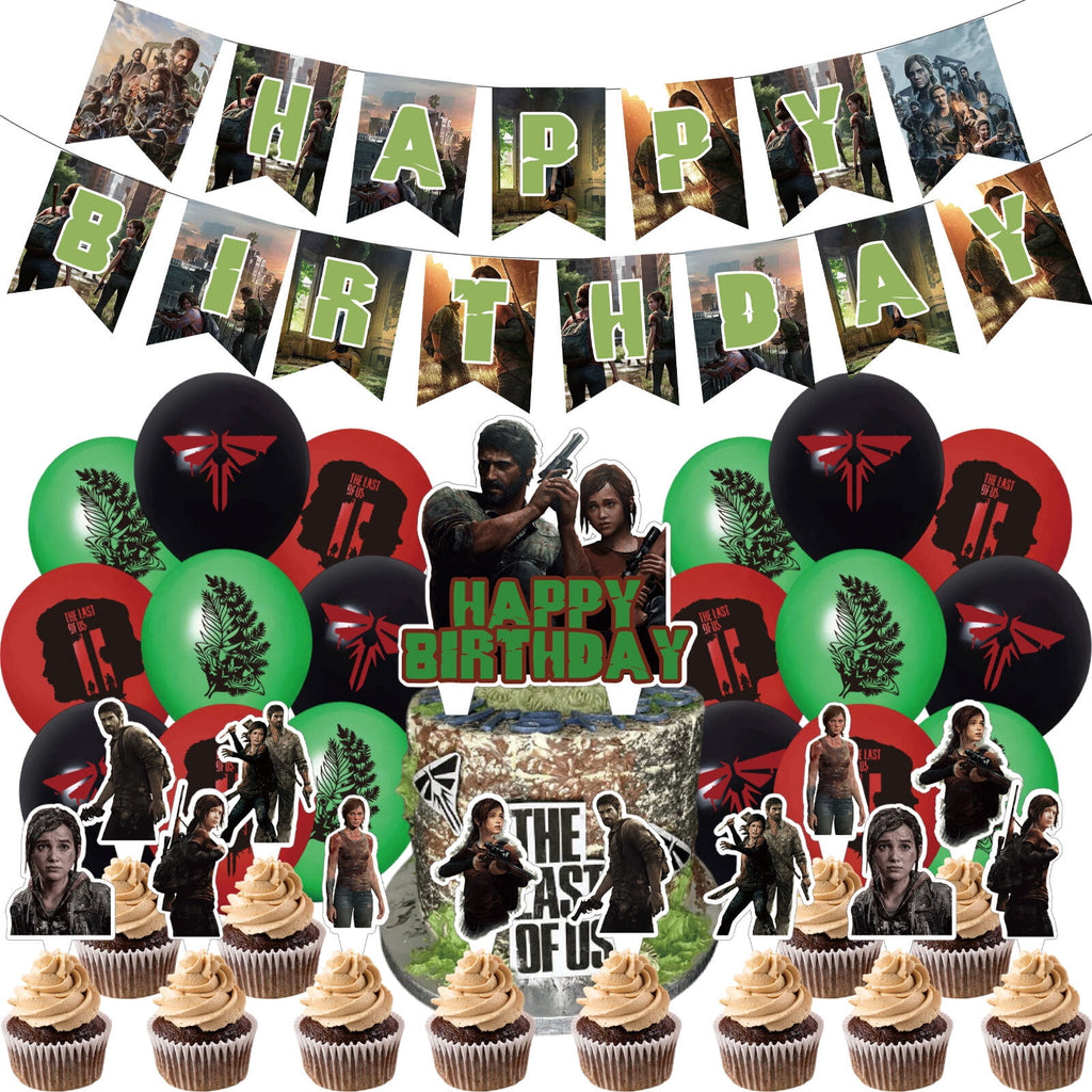 32 Pcs For The Last of Us Theme Birthday Party Decorations,With 1 Happy Birthday Banner Garland,13 Cupcake Toppers,18 Balloons for Party Decorations