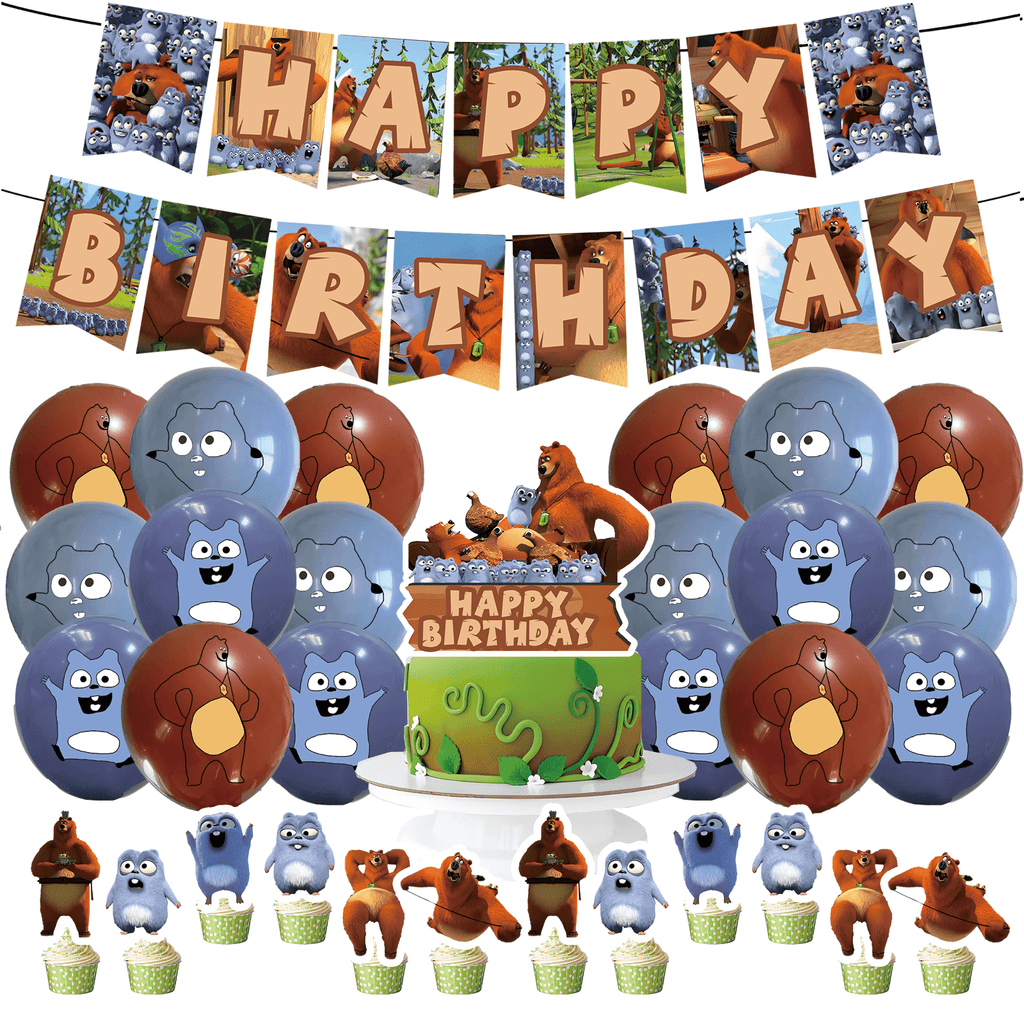 32 Pcs For Grizzy and the Lemmings Theme Birthday Party Decorations,With 1 Happy Birthday Banner Garland,13 Cupcake Toppers,18 Balloons for Children Party Decorations