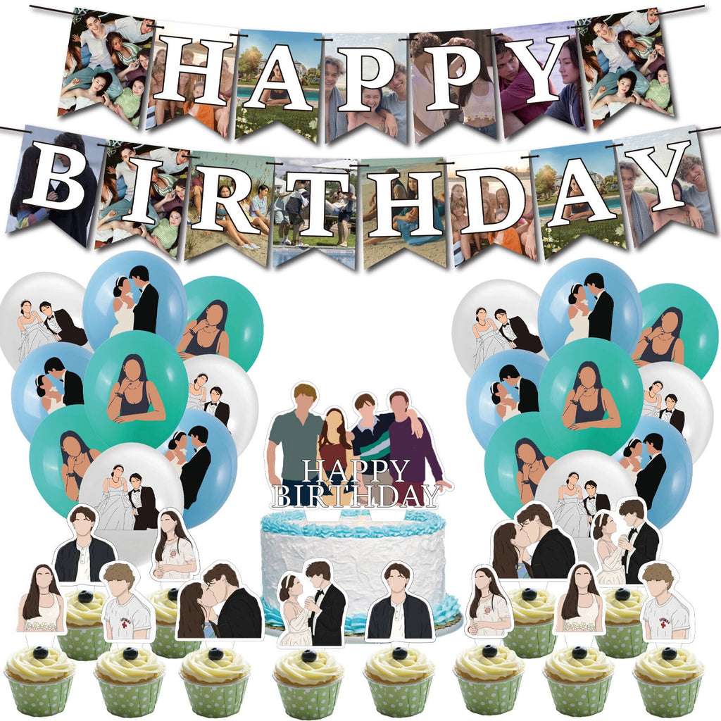 32 Pcs For The Summer I Turned Pretty Theme Birthday Party Decorations,With 1 Happy Birthday Banner Garland,13 Cupcake Toppers,18 Balloons for Party Decorations