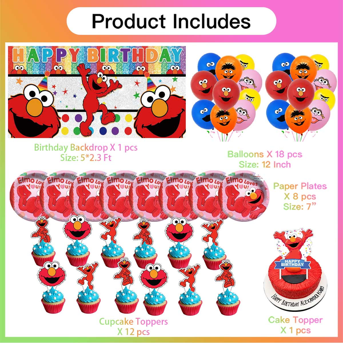Elmo Birthday Party Supplies Balloons Paper Plates Decoration Cake Topper Decor Tableware Banner Backdrop