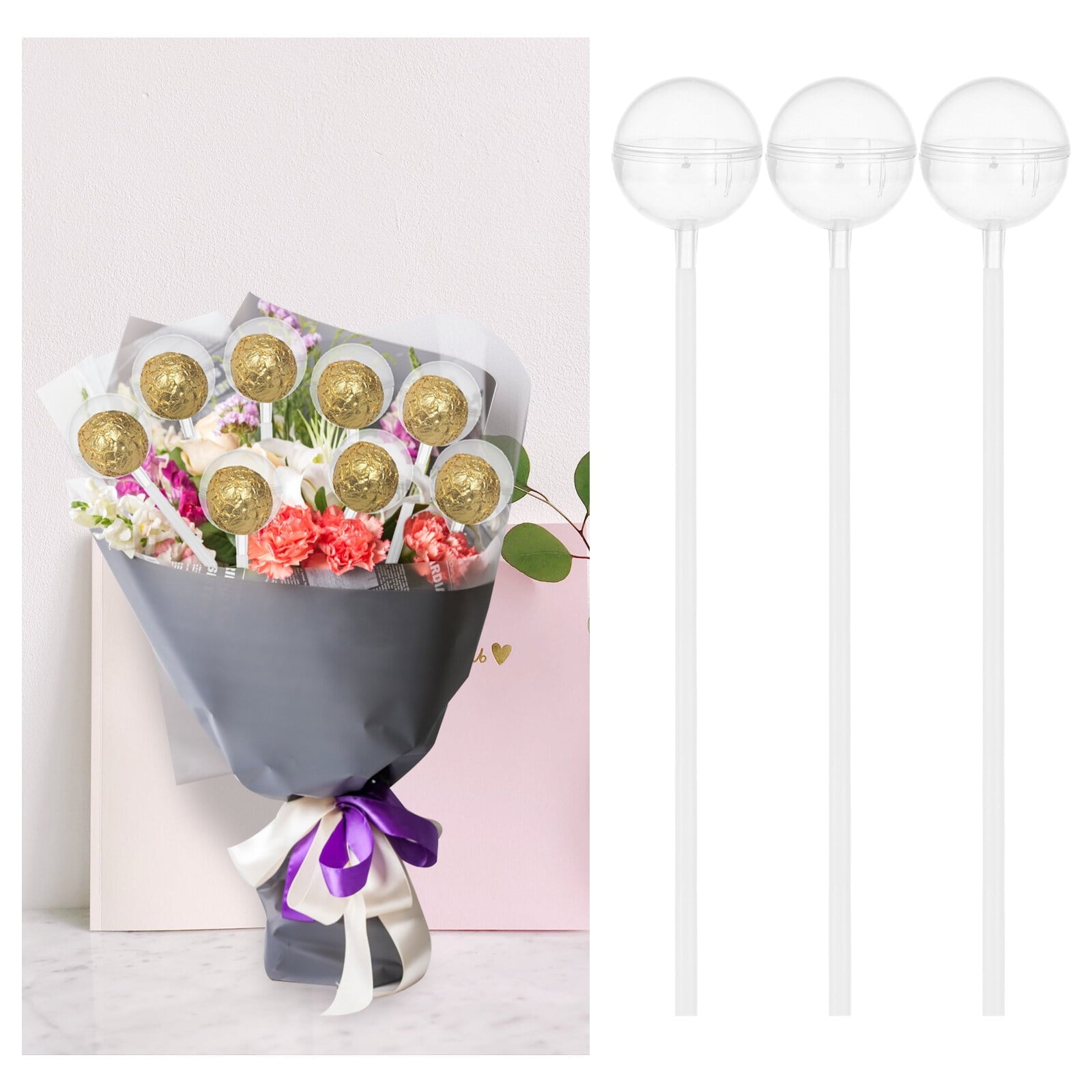 PENIKOKO Clear Support For Chocolate Wedding Bouquet Fixing Holder Transparent Plastic 100Pcs